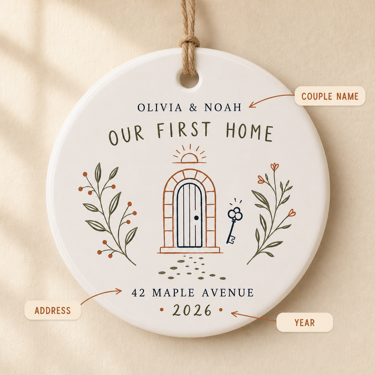 Our First Home ceramic ornament, design proof