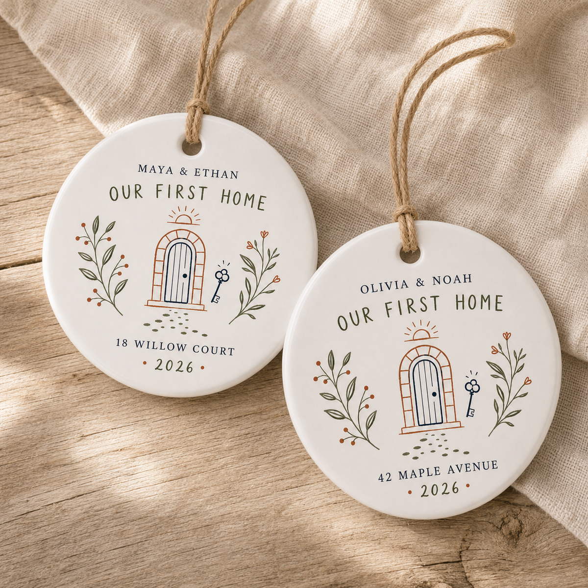 Our First Home ceramic ornament with other house designs