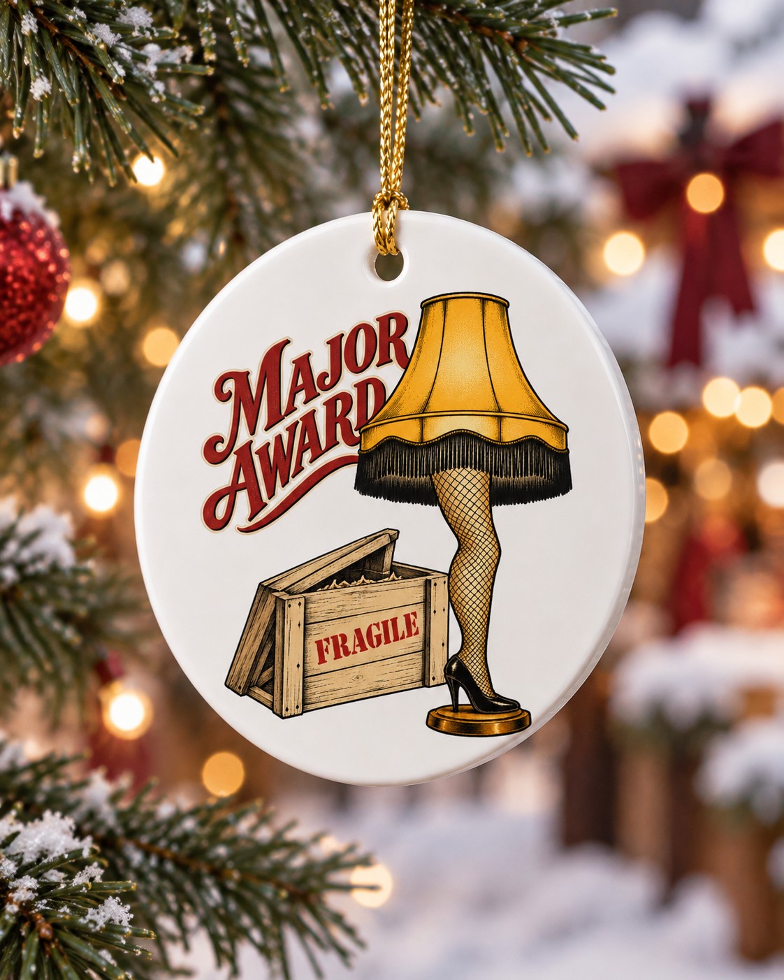 Major Award Leg Lamp Ceramic Ornament design detail