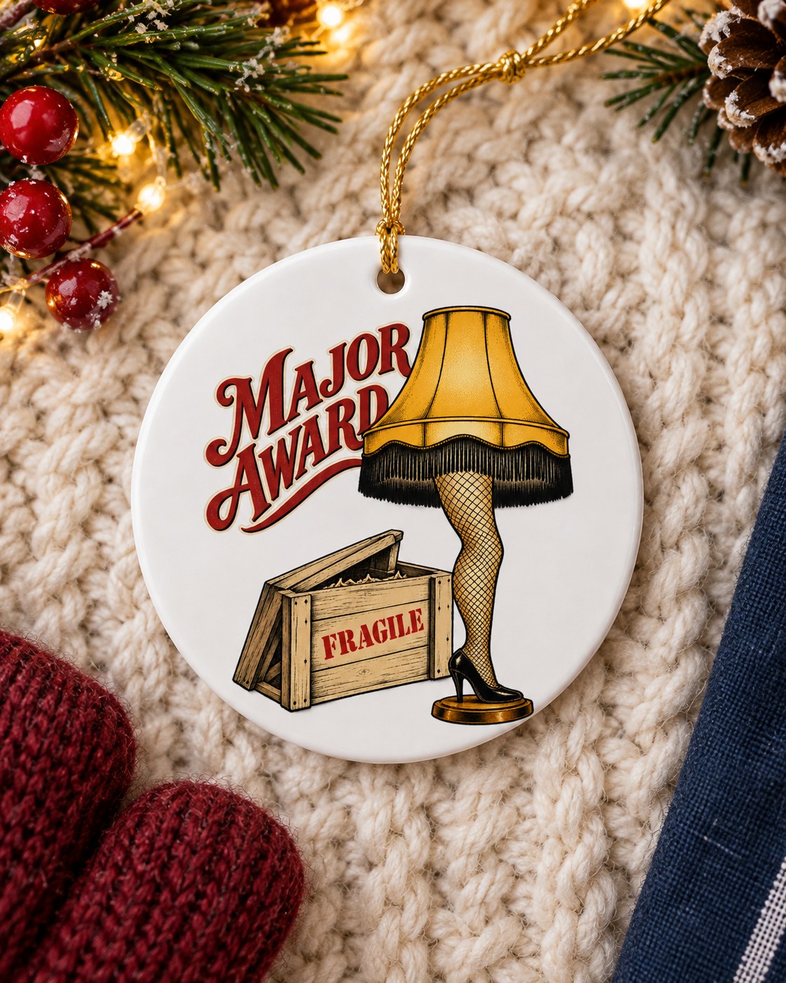 Major Award Leg Lamp Ceramic Ornament flat lay