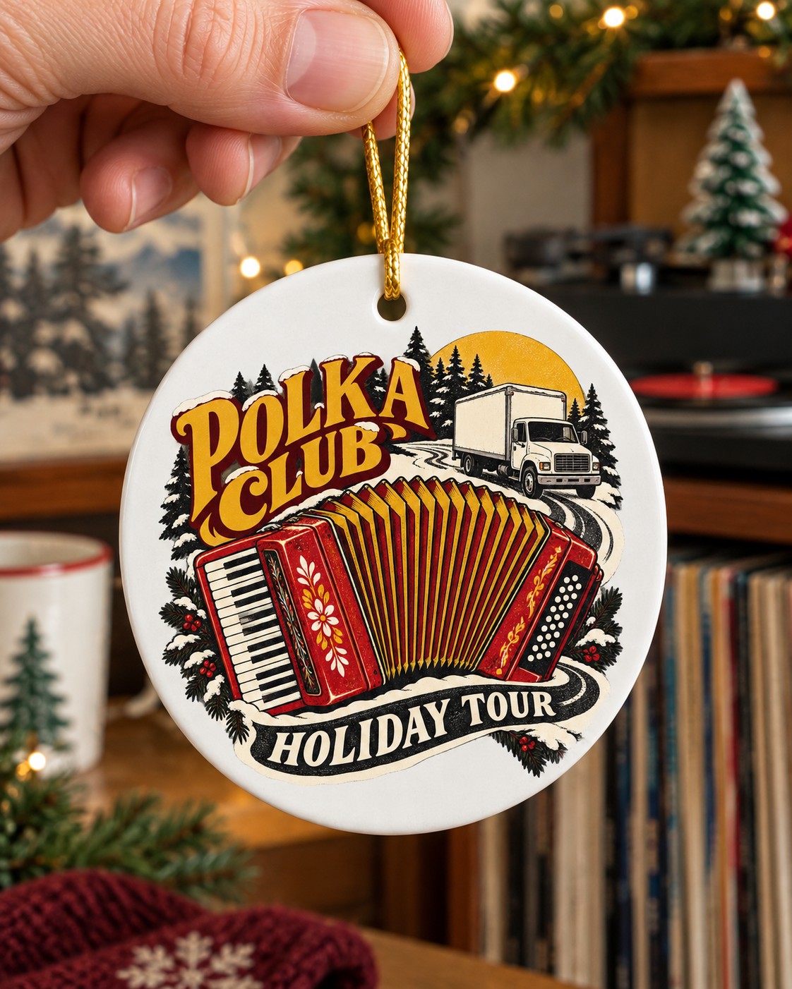 Polka Holiday Tour Ceramic Ornament main photo