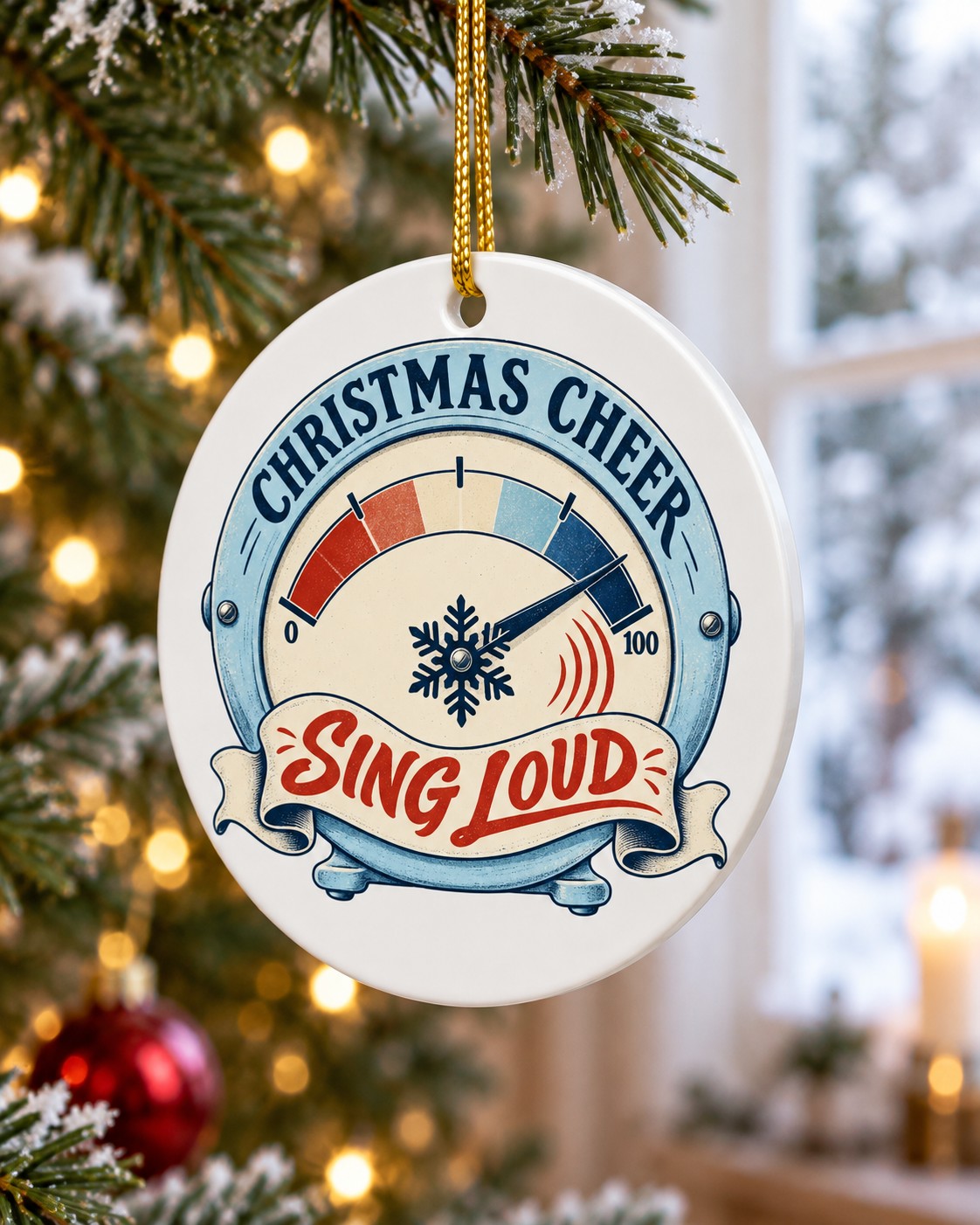 Christmas Cheer Gauge Ceramic Ornament design detail
