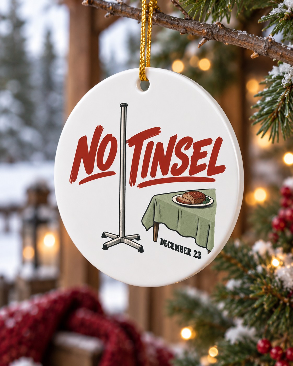 No Tinsel Pole Ceramic Ornament design detail