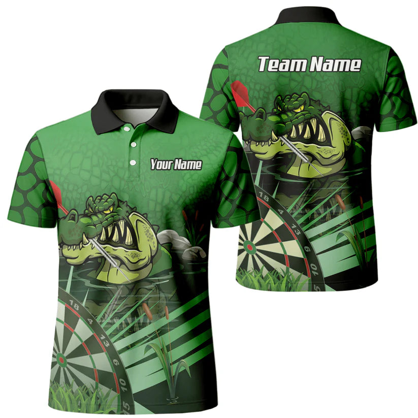 Personalized Crocodile Alligator Dart Jersey – Green Zip-Up Polo Shirt