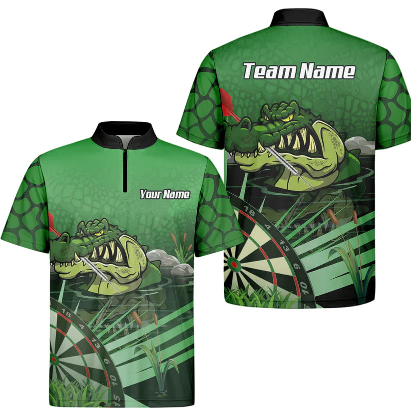 Personalized Crocodile Alligator Dart Jersey – Green Zip-Up Polo Shirt