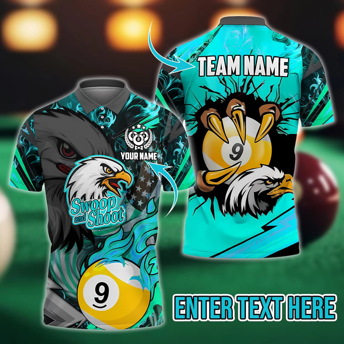Personalized Billiard Eagle Claw 9 Ball Firestorm American Flag Multicolor Polo Shirt