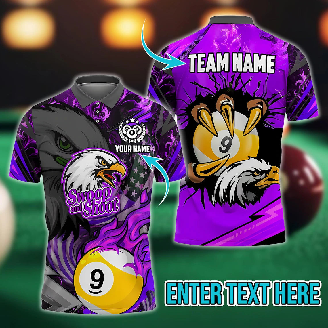 Personalized Billiard Eagle Claw 9 Ball Firestorm American Flag Multicolor Polo Shirt