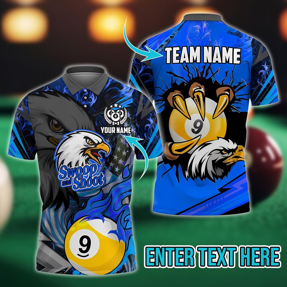 Personalized Billiard Eagle Claw 9 Ball Firestorm American Flag Multicolor Polo Shirt