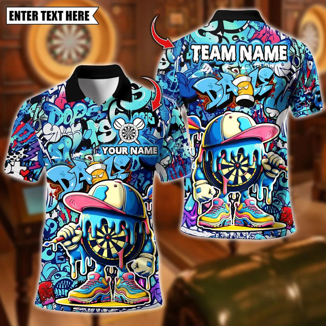 Personalized Dart Polo Shirt, Graffiti Ice Cream Drip Multicolor Polo Shirt