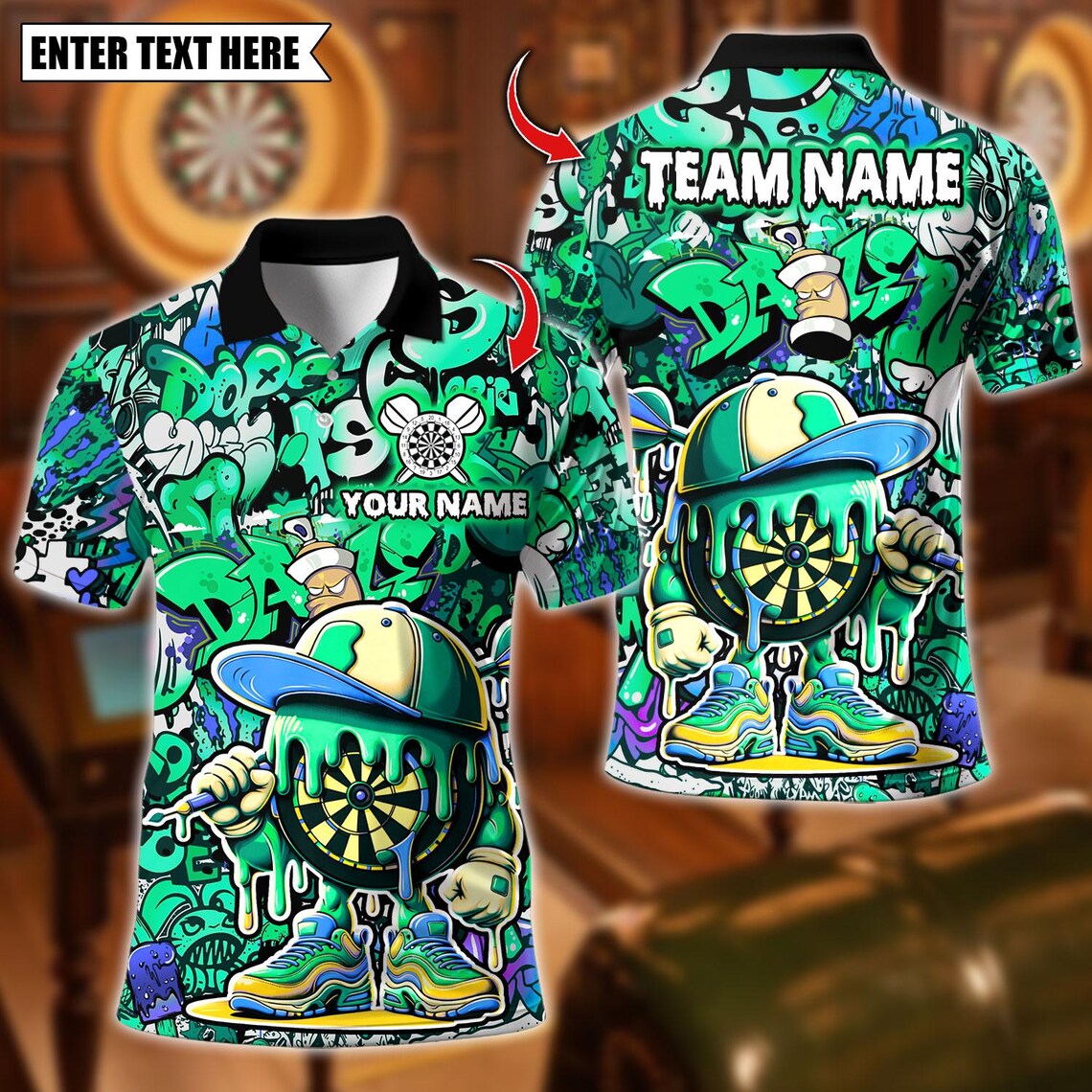 Personalized Dart Polo Shirt, Graffiti Ice Cream Drip Multicolor Polo Shirt