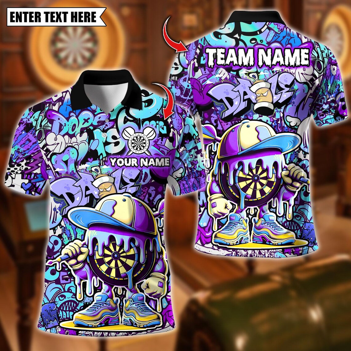 Personalized Dart Polo Shirt, Graffiti Ice Cream Drip Multicolor Polo Shirt