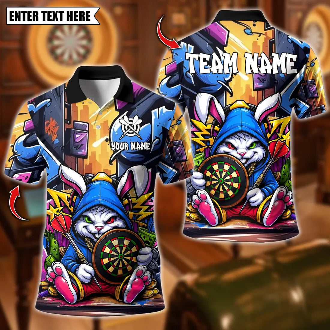 Personalized Dart Cool Bunny Street Style Graffiti With Dartboard Multicolor Polo Shirt