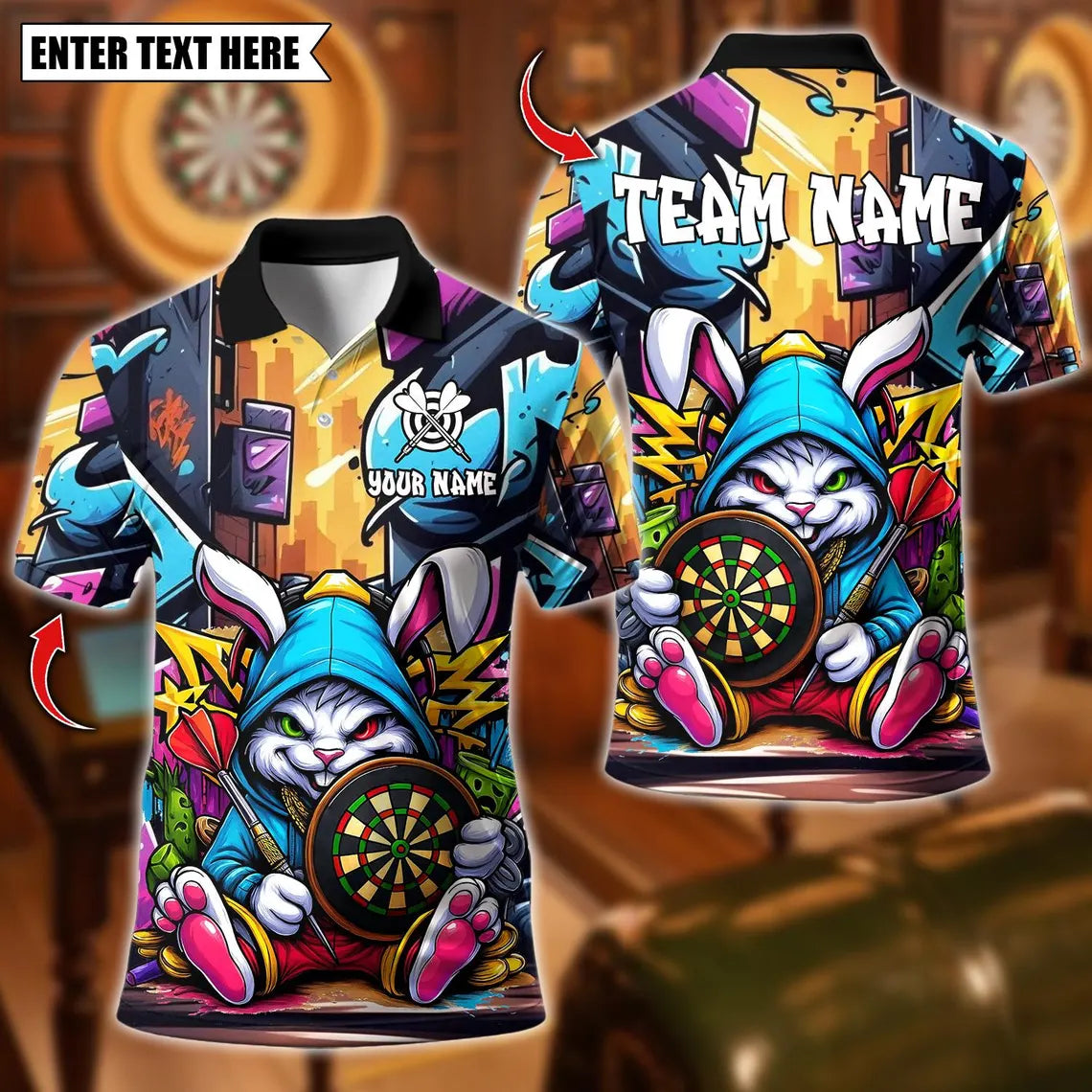 Personalized Dart Cool Bunny Street Style Graffiti With Dartboard Multicolor Polo Shirt