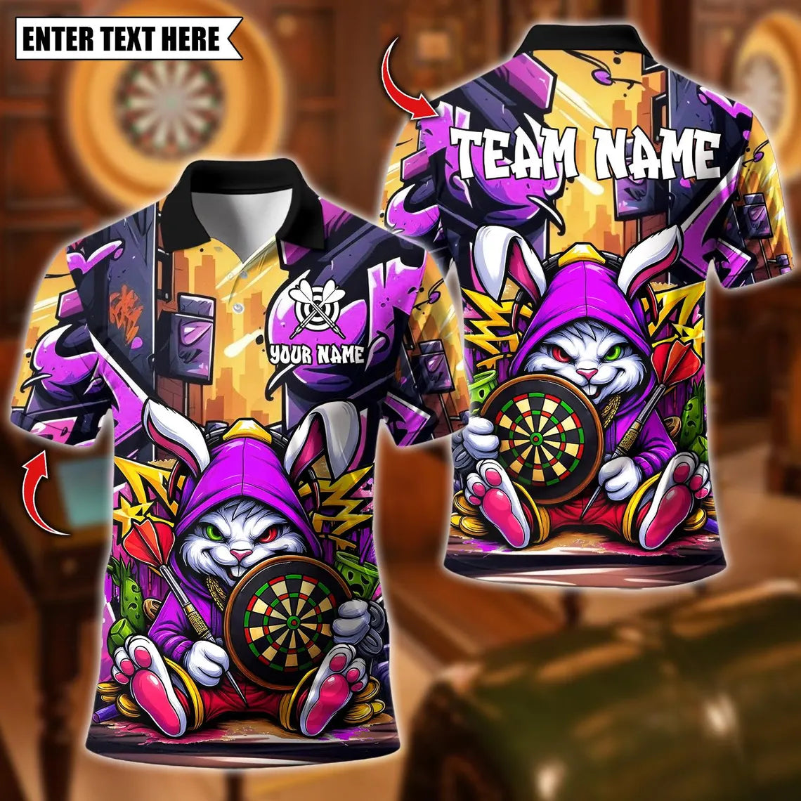 Personalized Dart Cool Bunny Street Style Graffiti With Dartboard Multicolor Polo Shirt
