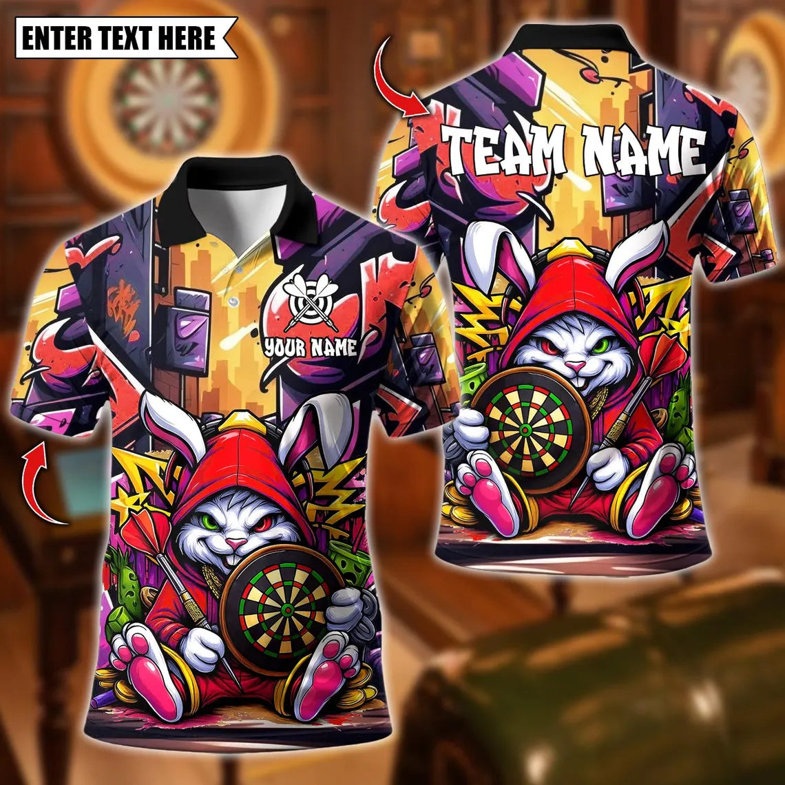 Personalized Dart Cool Bunny Street Style Graffiti With Dartboard Multicolor Polo Shirt