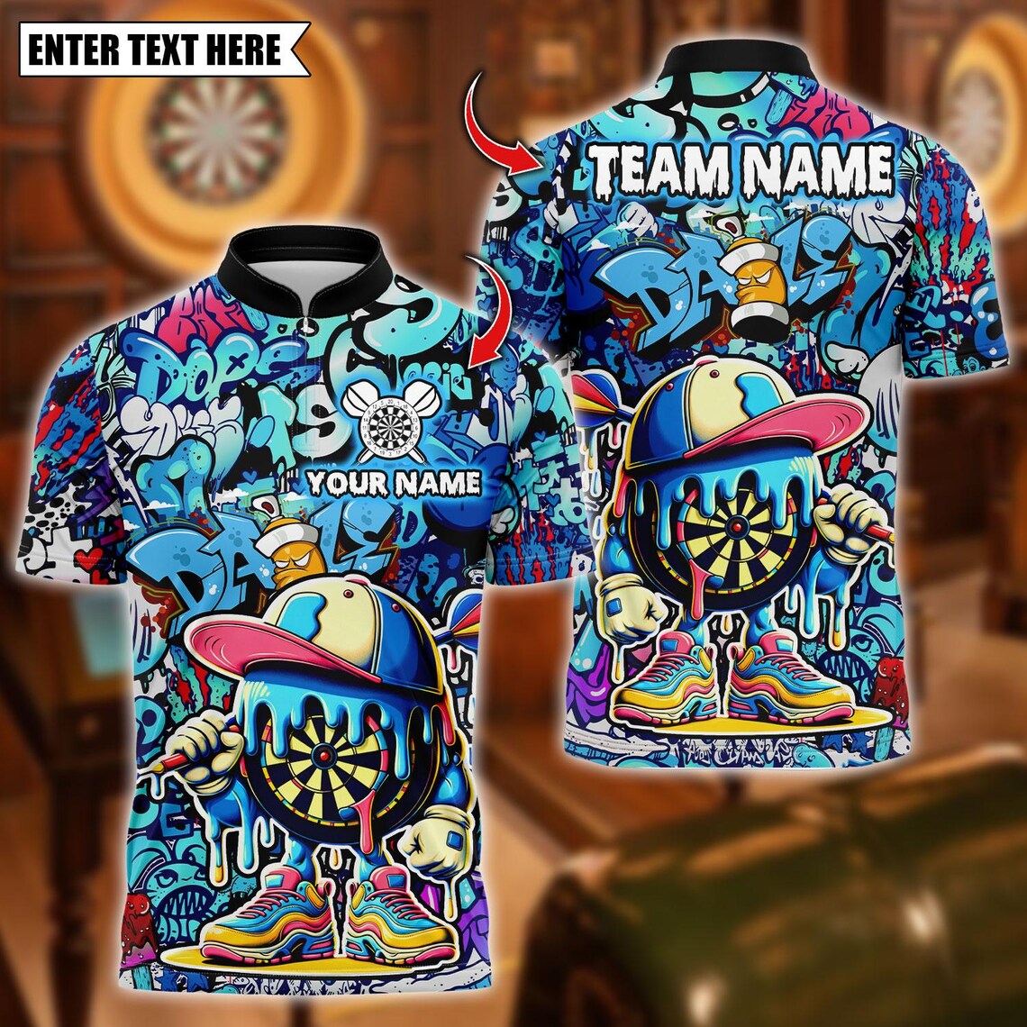 Personalized Dart Polo Shirt, Graffiti Ice Cream Drip Multicolor Polo Shirt