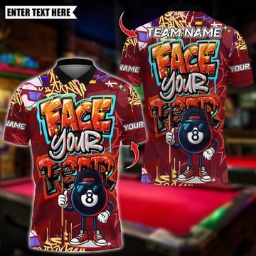 Personalized Billiard Graffiti Street Art 8 Ball Face Your Fear Multicolor Polo Shirt