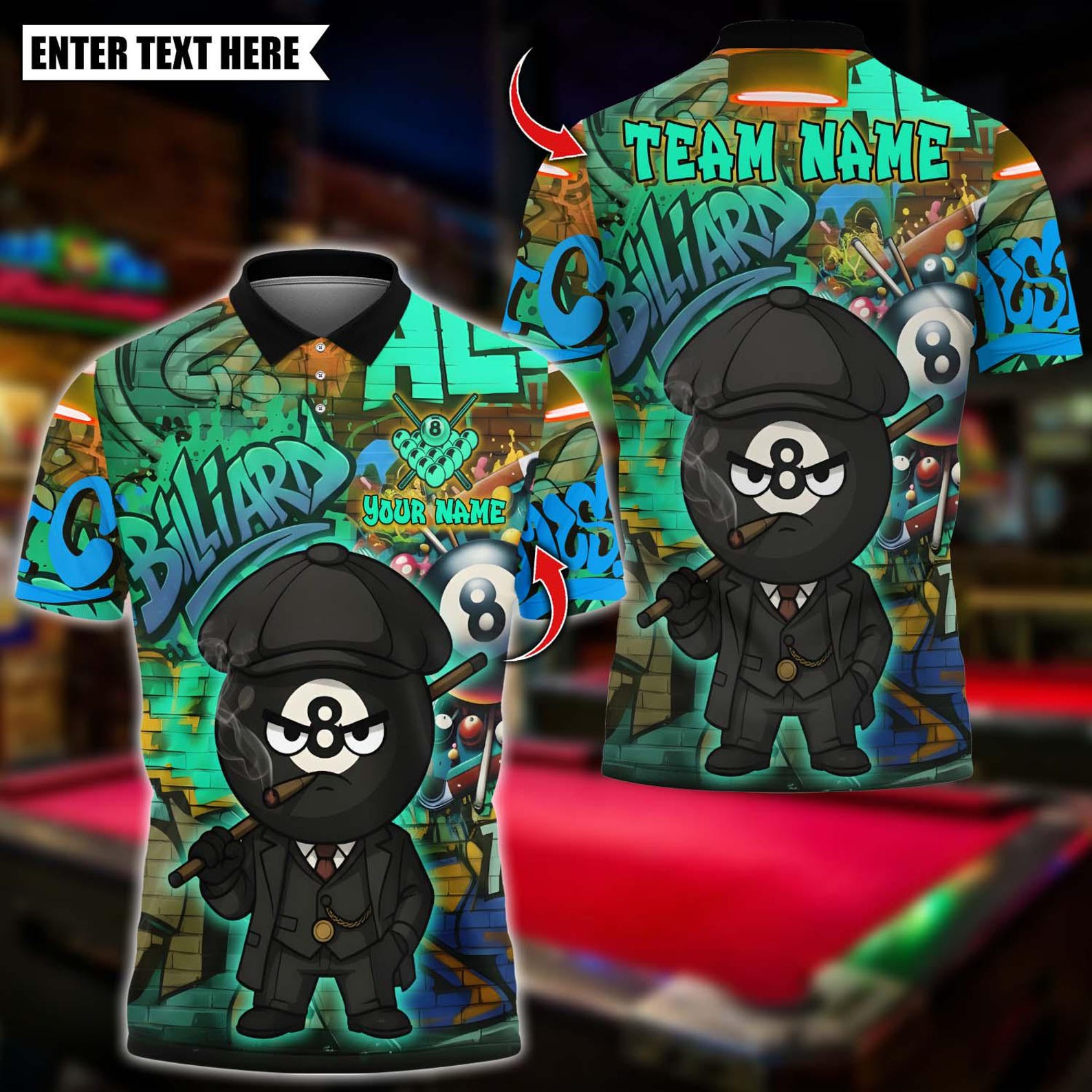 Personalized Billiard Graffiti Street Art 8 Ball Face Your Fear Multicolor Polo Shirt