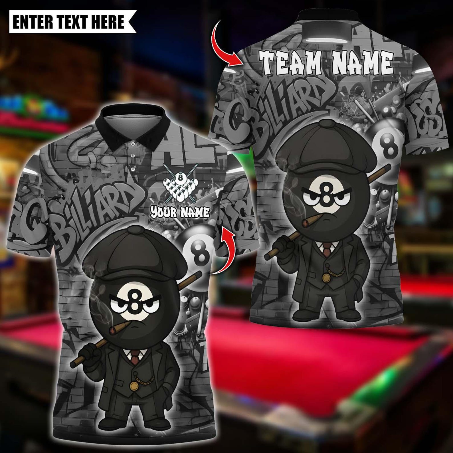 Personalized Billiard Graffiti Street Art 8 Ball Face Your Fear Multicolor Polo Shirt