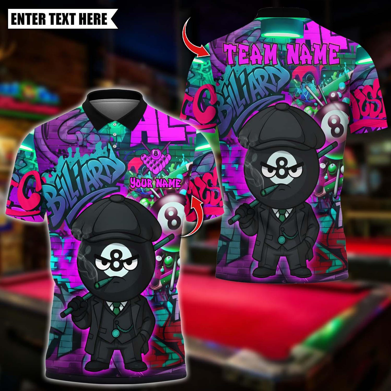 Personalized Billiard Graffiti Street Art 8 Ball Face Your Fear Multicolor Polo Shirt