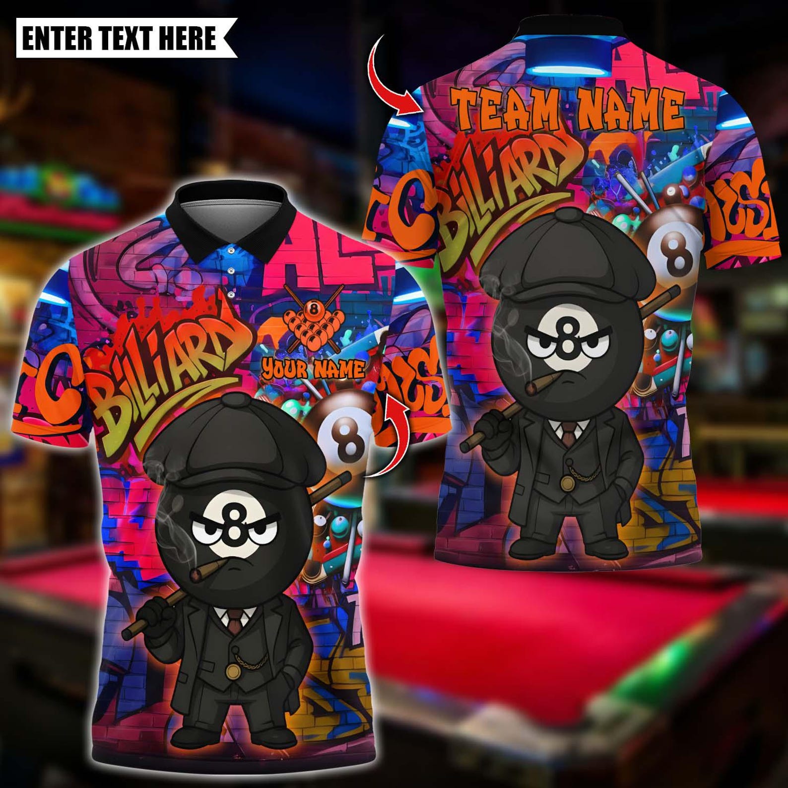 Personalized Billiard Graffiti Street Art 8 Ball Face Your Fear Multicolor Polo Shirt