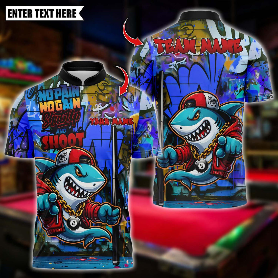 Personalized Billiard Shark Graffiti Shut Up And Shoot Multicolor Polo Shirt