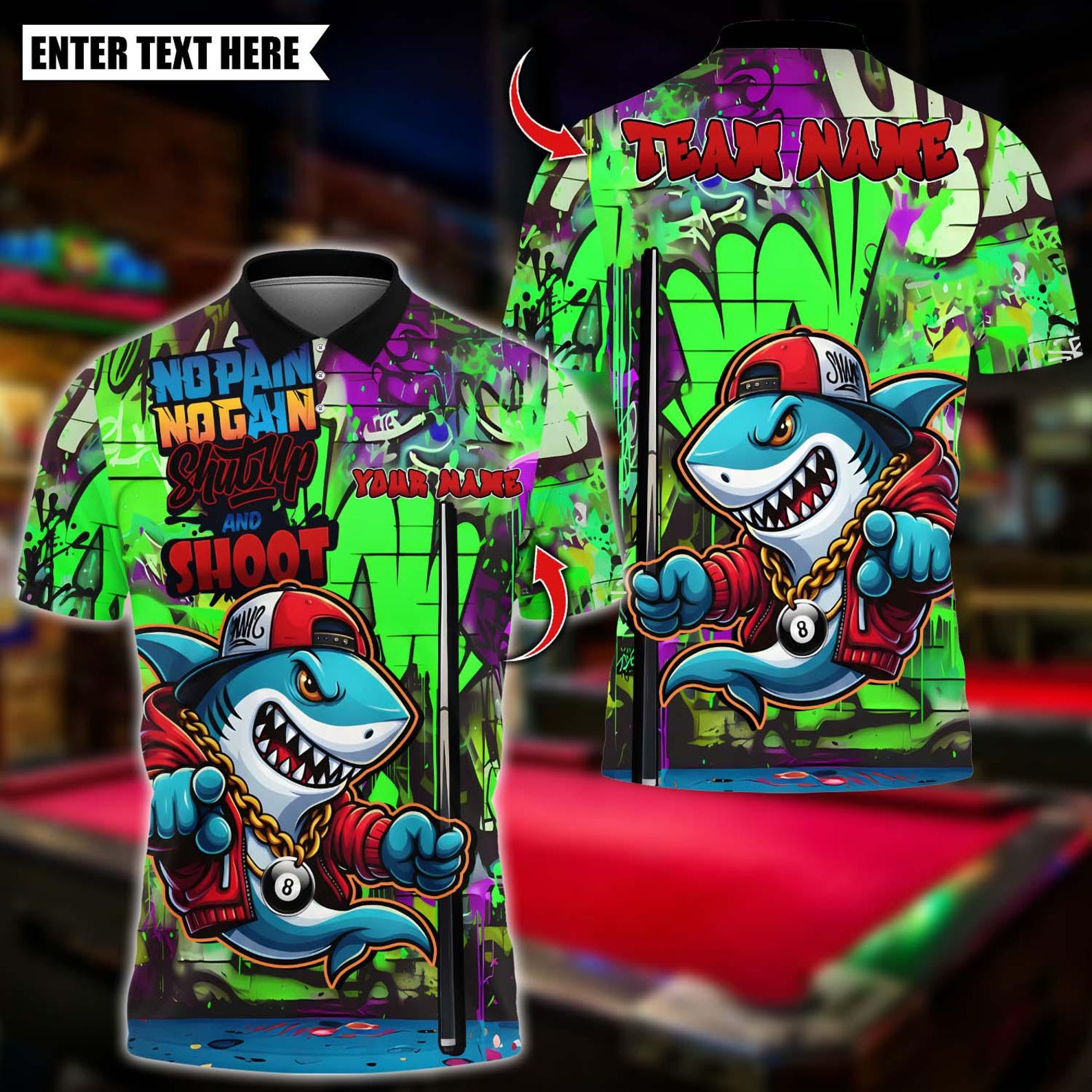 Personalized Billiard Shark Graffiti Shut Up And Shoot Multicolor Polo Shirt
