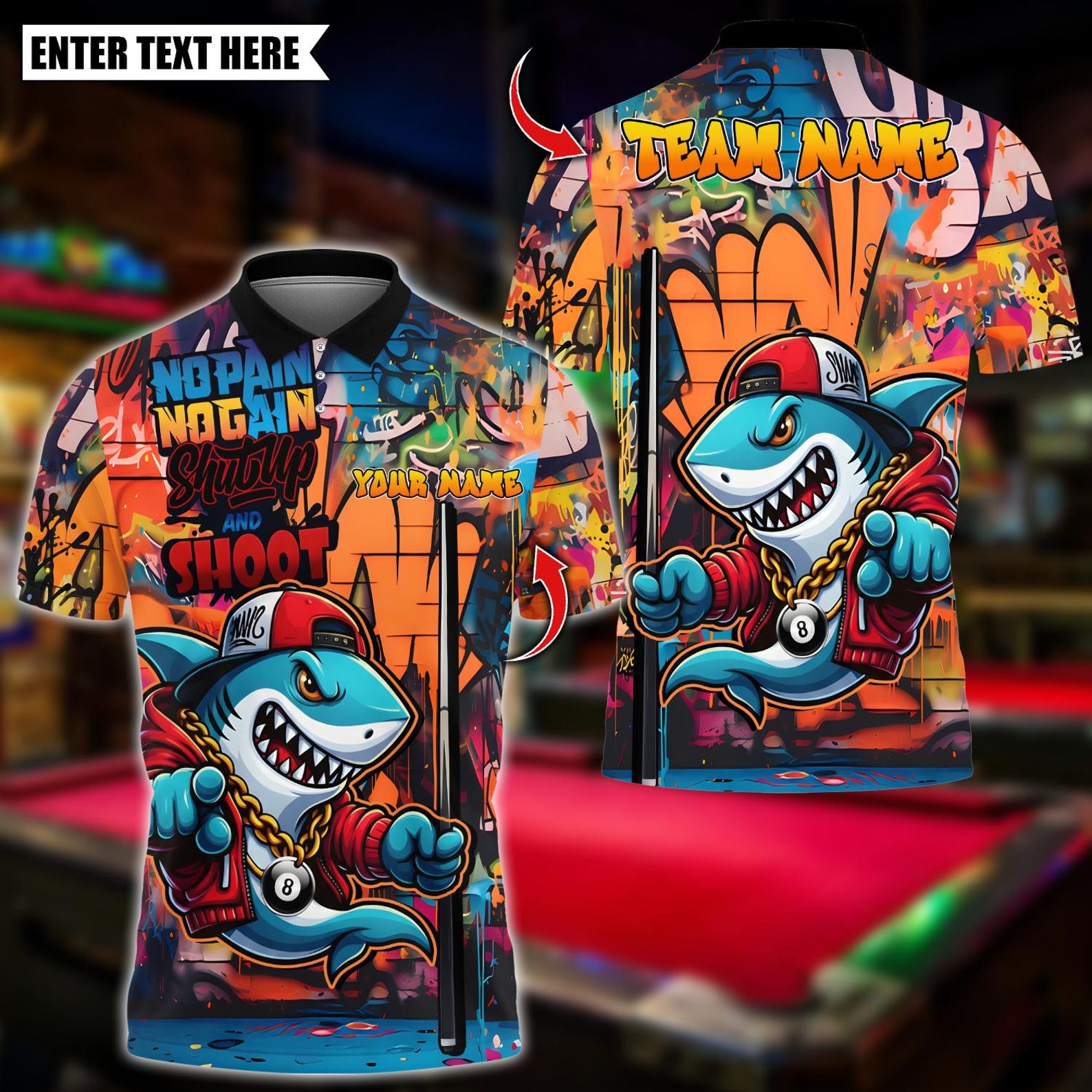 Personalized Billiard Shark Graffiti Shut Up And Shoot Multicolor Polo Shirt