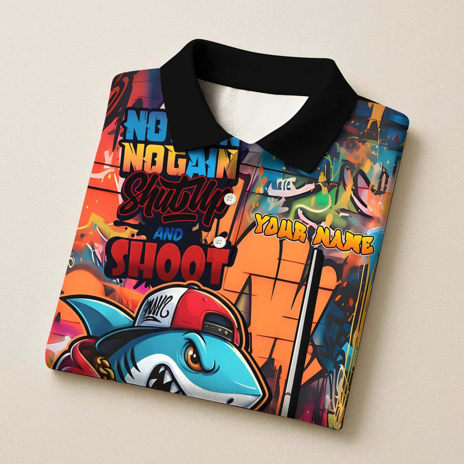 Personalized Billiard Shark Graffiti Shut Up And Shoot Multicolor Polo Shirt