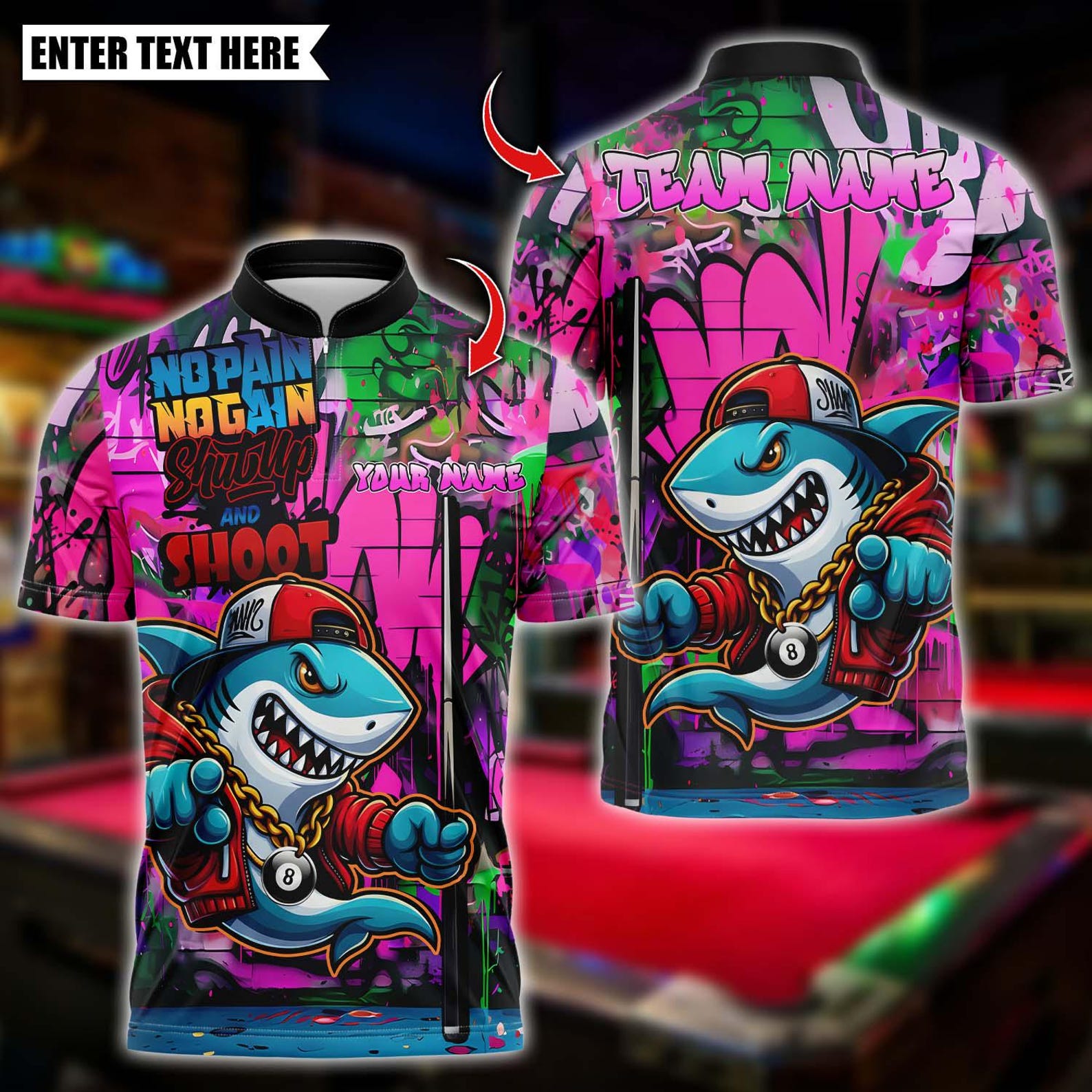 Personalized Billiard Shark Graffiti Shut Up And Shoot Multicolor Polo Shirt
