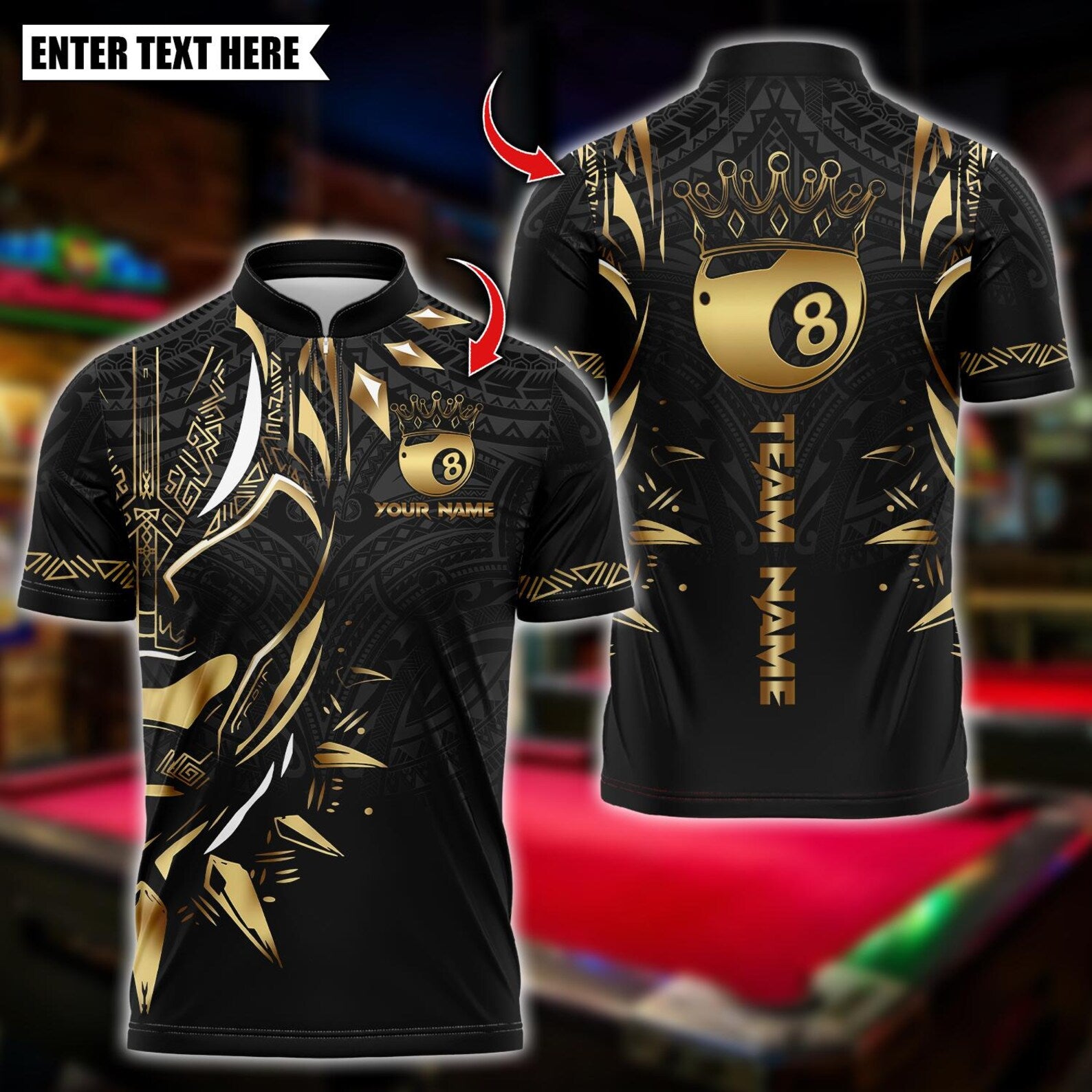 Personalized Billiard Golden 8 Ball Royal Design Multicolor Polo Shirt