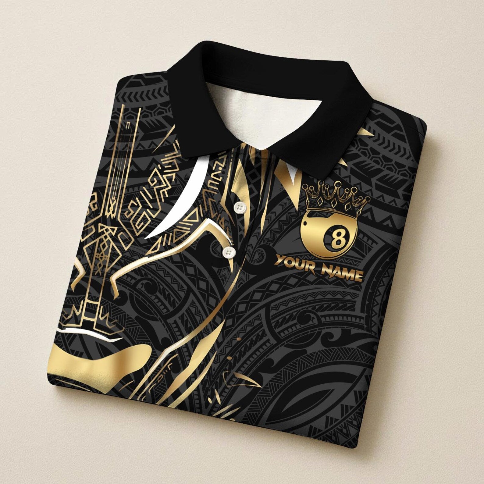 Personalized Billiard Golden 8 Ball Royal Design Multicolor Polo Shirt