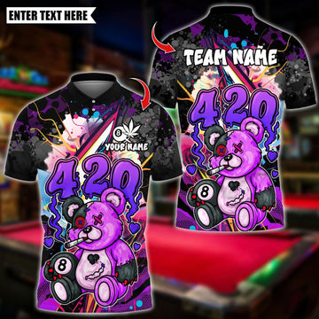 Personalized Billiard Graffiti 420 Teddy Bear With Ball 8 Multicolor Polo Shirt