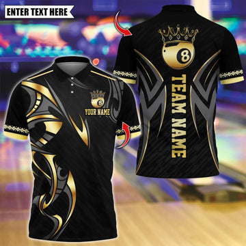 Personalized Billiard Ball 8 Golden Crown Multicolor Polo Shirt