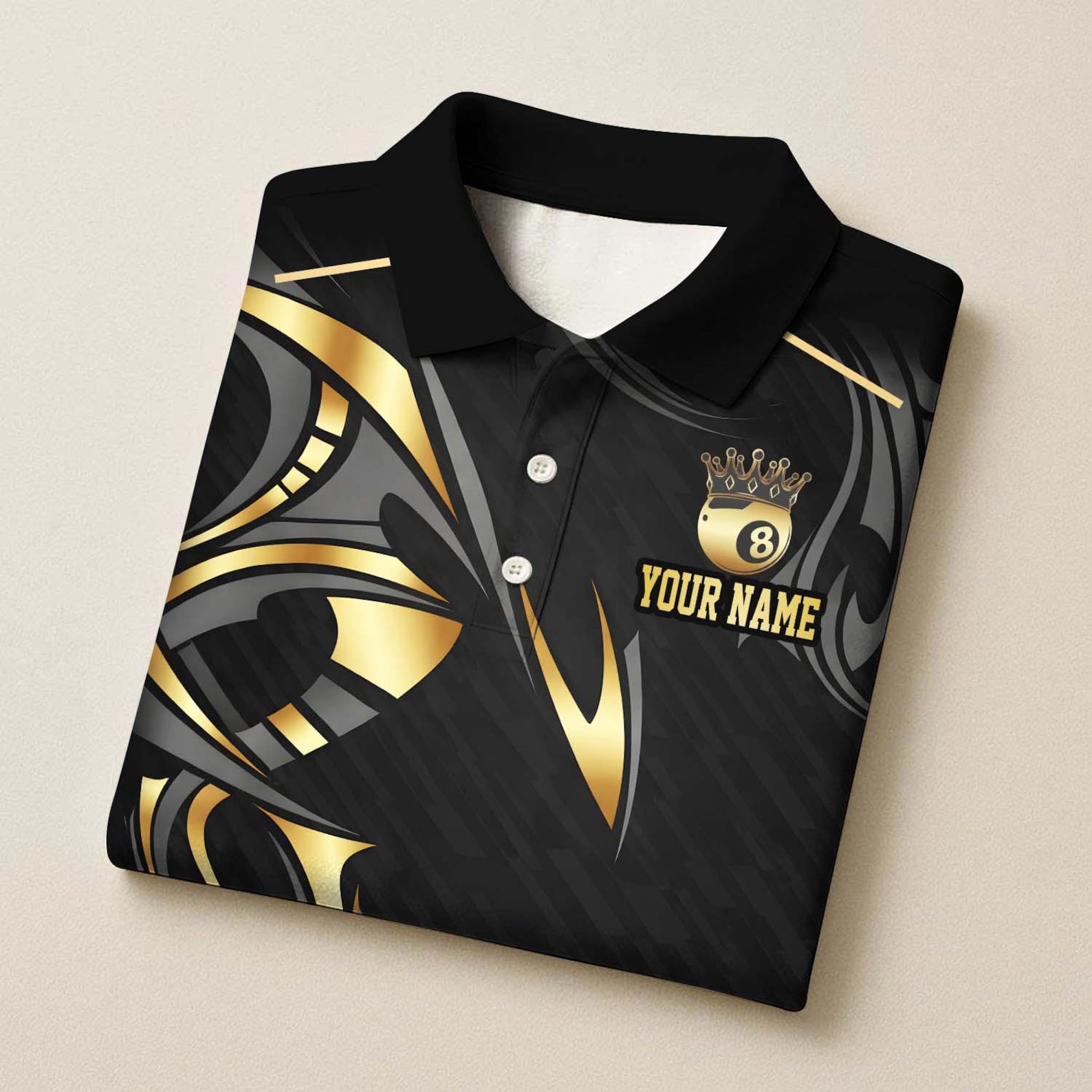 Personalized Billiard Ball 8 Golden Crown Multicolor Polo Shirt