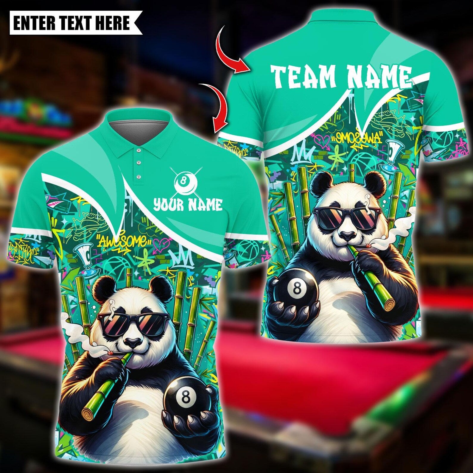 Personalized Billiard Cool Panda 8 Ball Multicolor Polo Shirt