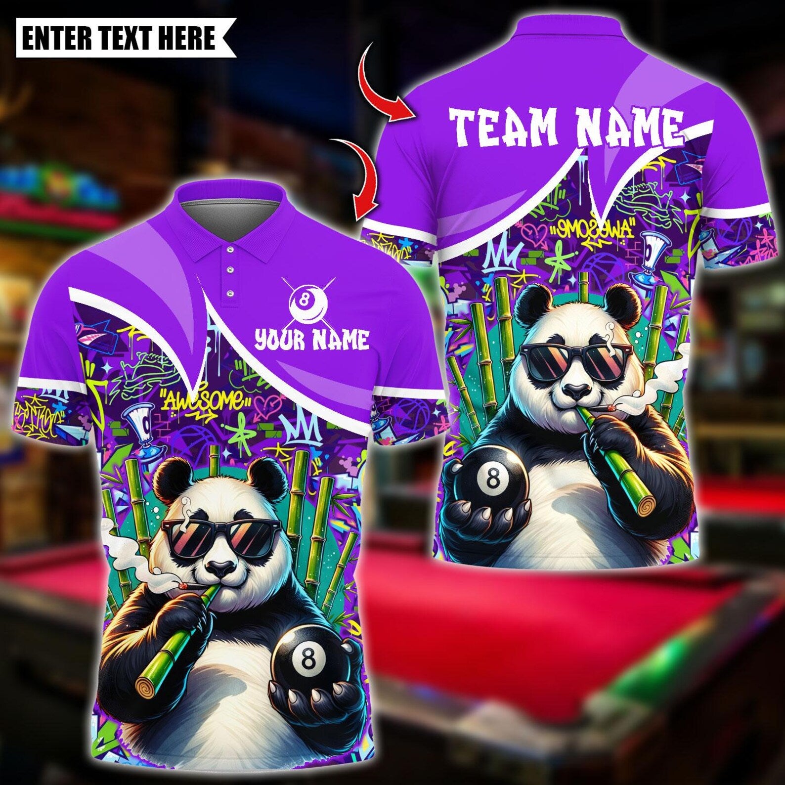 Personalized Billiard Cool Panda 8 Ball Multicolor Polo Shirt