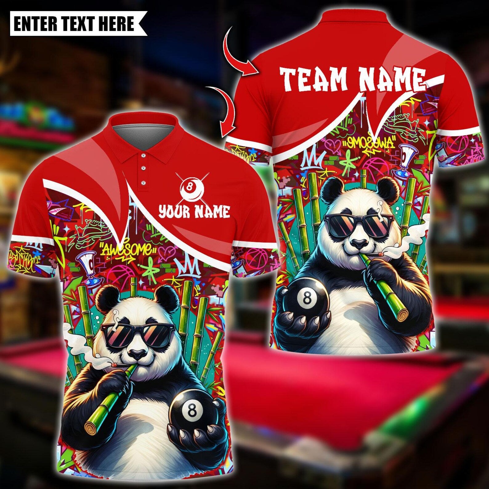Personalized Billiard Cool Panda 8 Ball Multicolor Polo Shirt