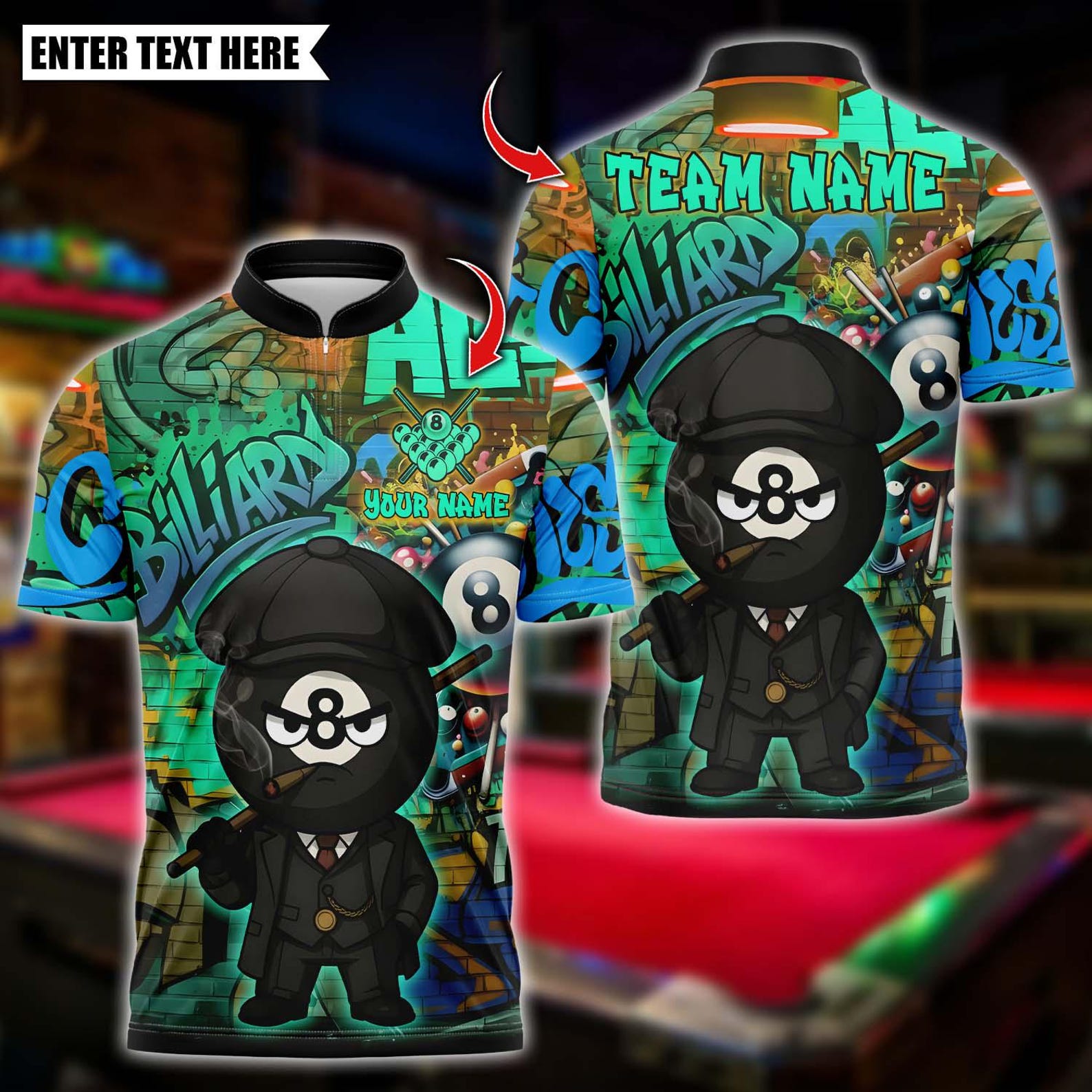 Personalized Billiard Graffiti Street Art 8 Ball Face Your Fear Multicolor Polo Shirt
