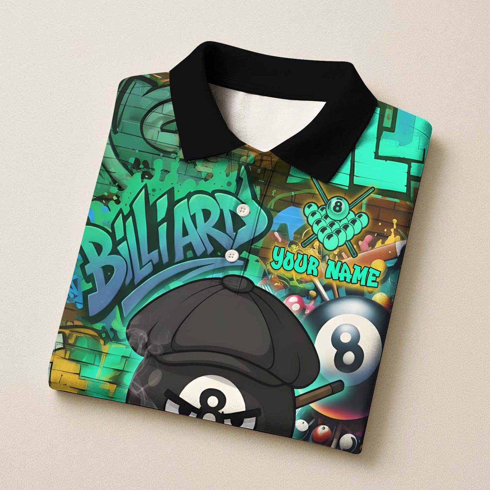 Personalized Billiard Graffiti Street Art 8 Ball Face Your Fear Multicolor Polo Shirt