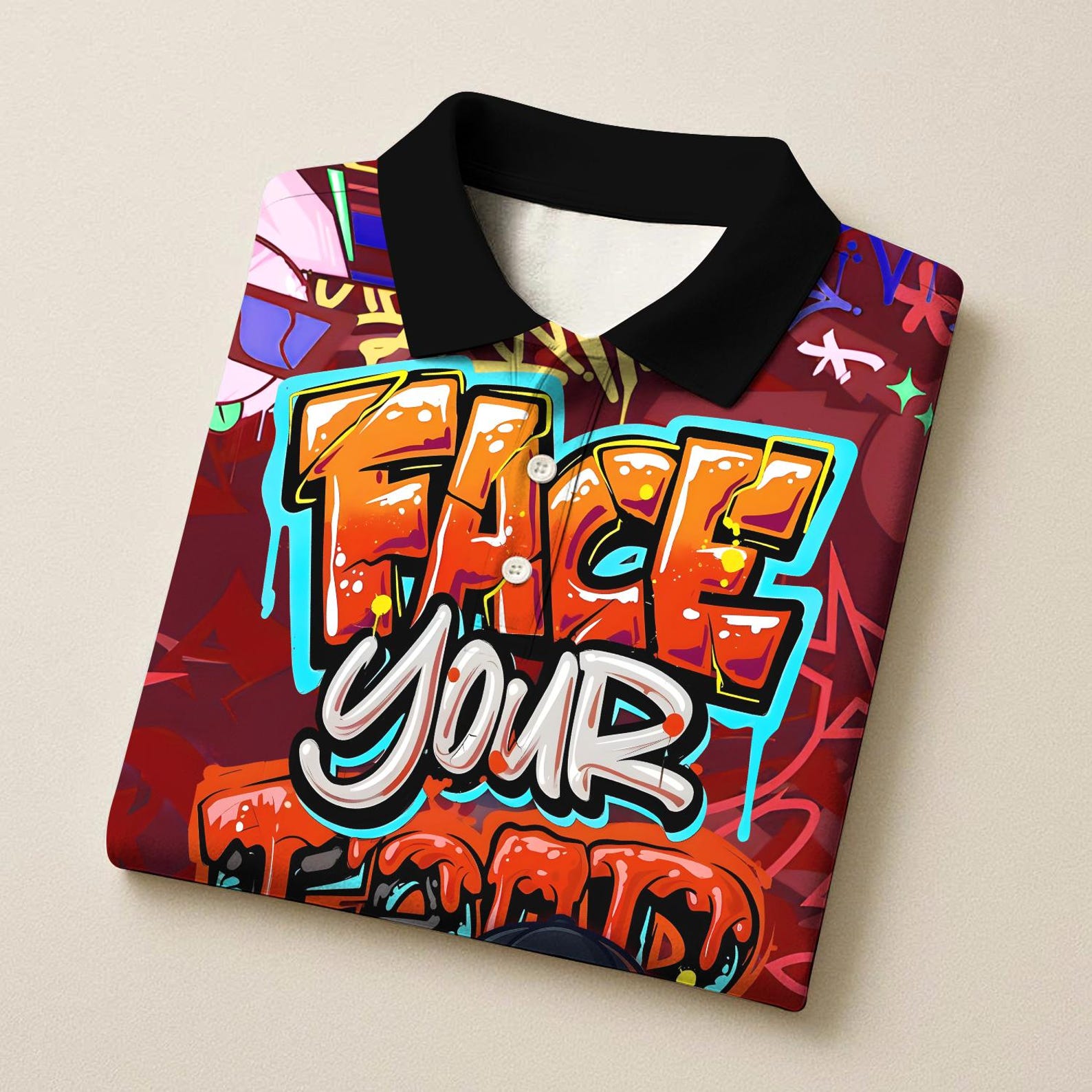 Personalized Billiard Graffiti Street Art 8 Ball Face Your Fear Multicolor Polo Shirt