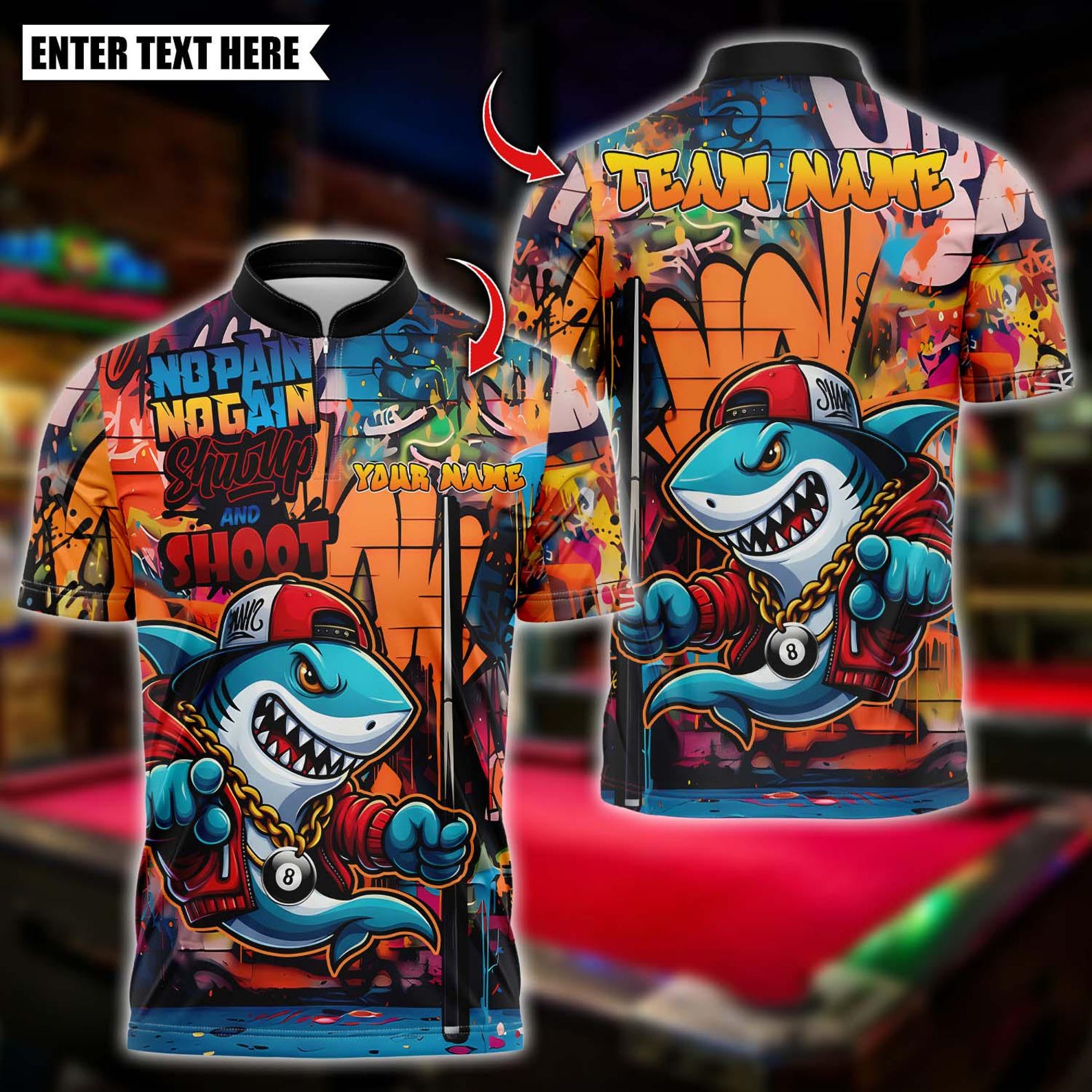 Personalized Billiard Shark Graffiti Shut Up And Shoot Multicolor Polo Shirt