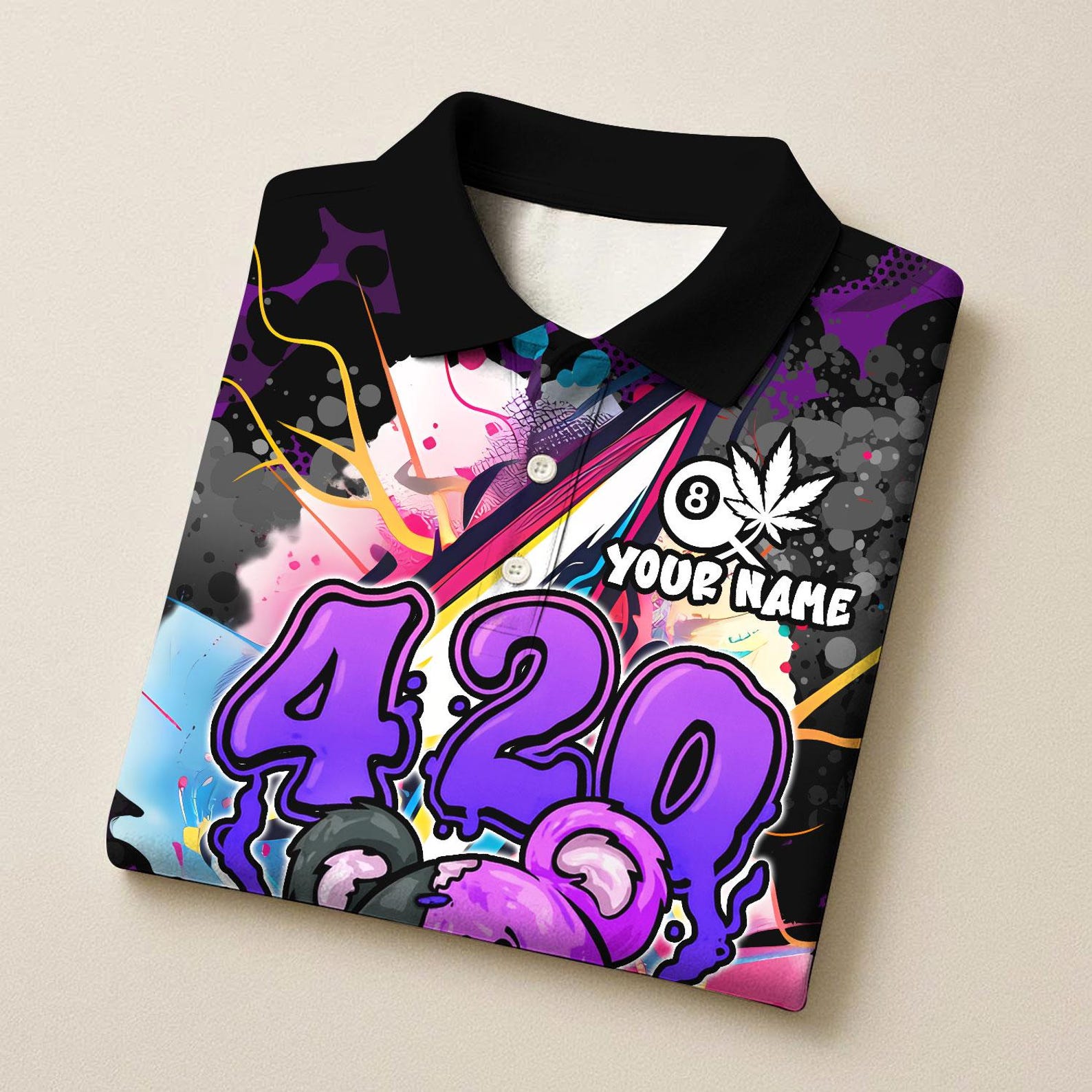 Personalized Billiard Graffiti 420 Teddy Bear With Ball 8 Multicolor Polo Shirt