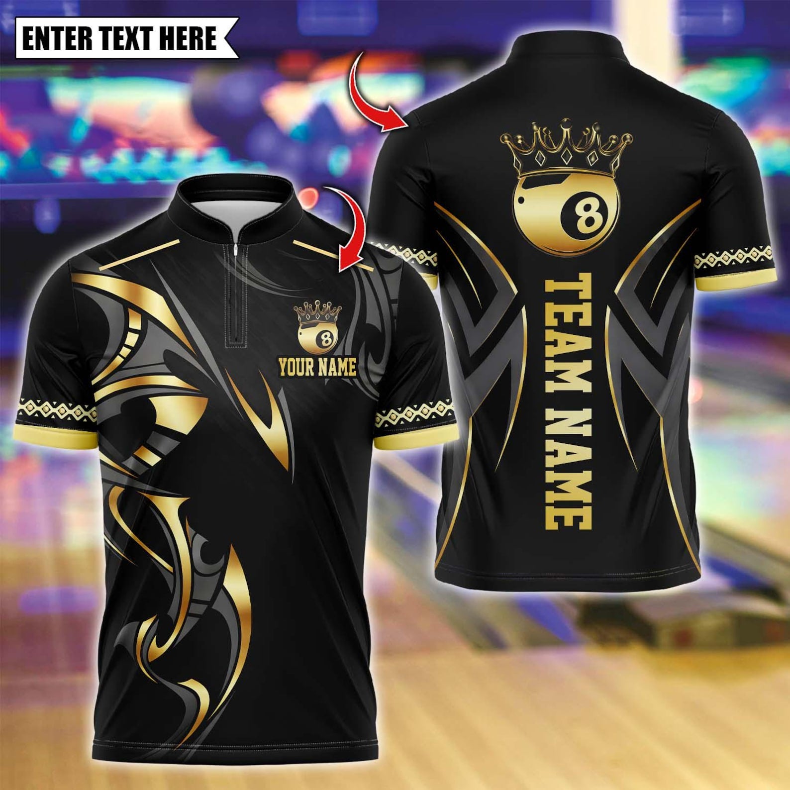 Personalized Billiard Ball 8 Golden Crown Multicolor Polo Shirt