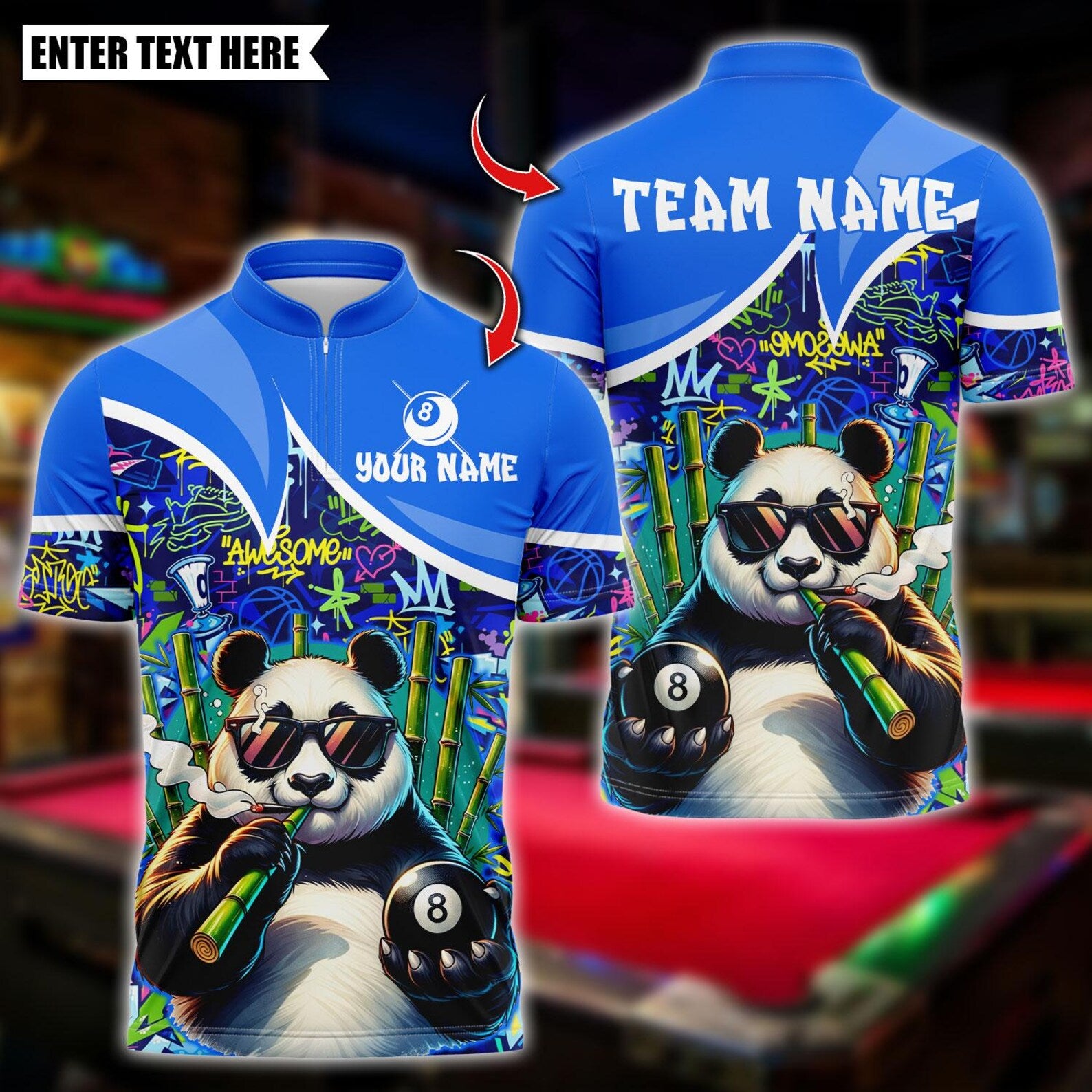 Personalized Billiard Cool Panda 8 Ball Multicolor Polo Shirt