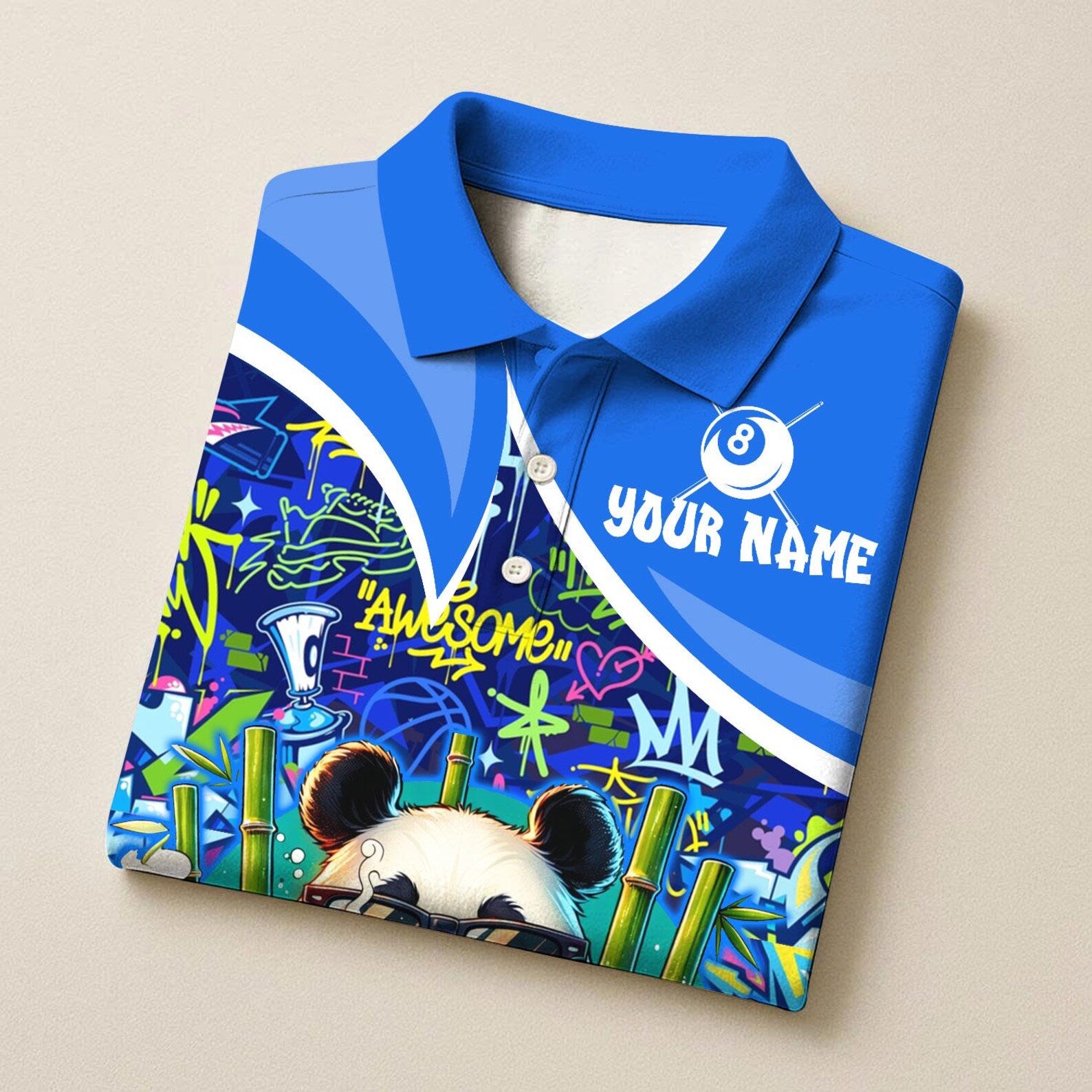 Personalized Billiard Cool Panda 8 Ball Multicolor Polo Shirt