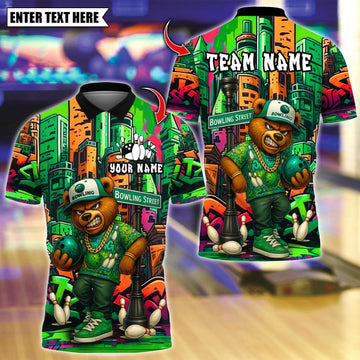 Personalized Bowling HipHop Bear Street Graffiti Multicolor Polo Shirt