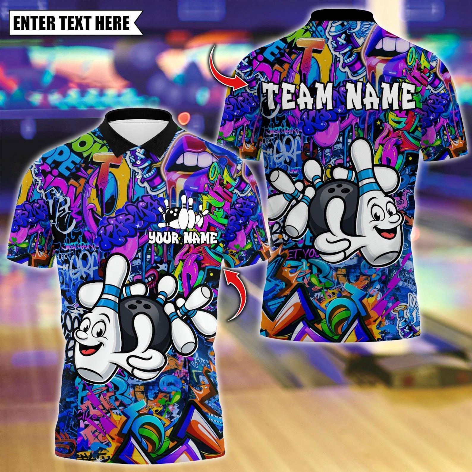 Personalized Bowling And Pins Funny Graffiti Multicolor Polo Shirt