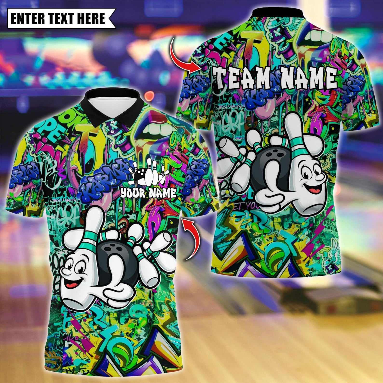 Personalized Bowling And Pins Funny Graffiti Multicolor Polo Shirt