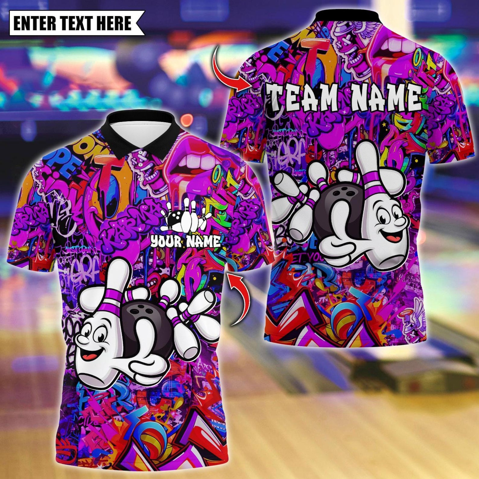 Personalized Bowling And Pins Funny Graffiti Multicolor Polo Shirt
